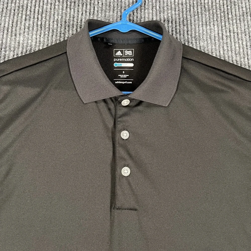 Adidas Polo Shirt Mens Small Black Short Sleeve CoolMax Puremotion Golf Outdoor
